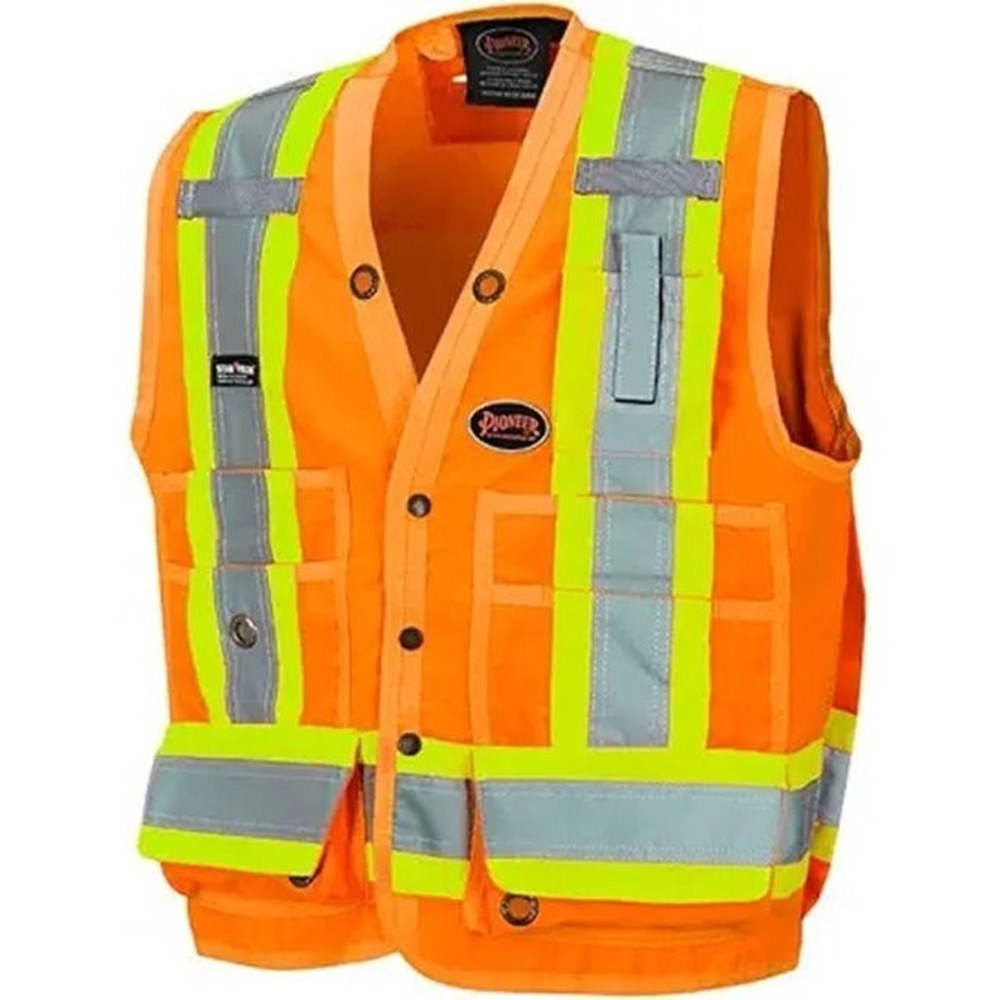 Pioneer Hi Vis Men's Engineer Style Surveyor's Safety Vest - Orange/Yellow - 2XL